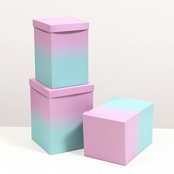 Набор коробок №3 3 в 1 розово-бирюзовый 18х18х25 - 15х15х23см