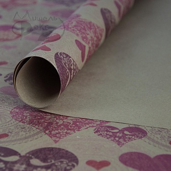 Бумага дизайнерская крафт 10 листов 100*70 см в рулоне "Ажурные сердца"