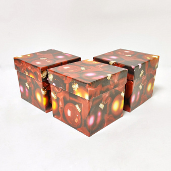 Подарочная коробка (3шт.в уп.) красные шары 9,5х9,5х9,5см